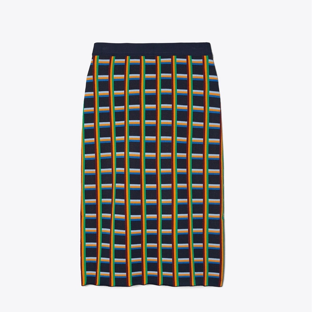 Tory Burch Tory Sport Circuit-Plaid Tech Knit Skirt Size Large